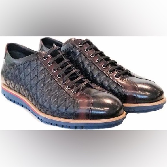 Men's Navy and Brown Fashion Sneakers - Picture 1 of 6